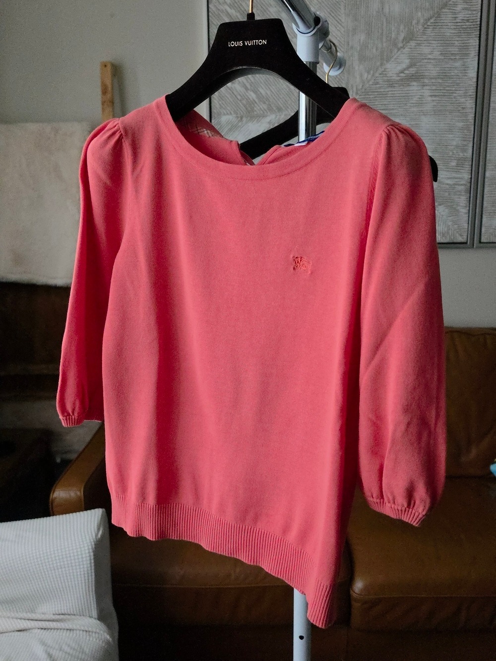 Burberry Blue Label Knit Top Peach Puff Sleeve Size 38